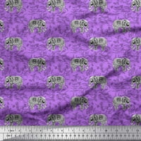 Soimoi Purple Rayon Crepe Tkaninski listovi i umjetnički slonovi životinjskim tkaninskim otisci od dvorišta