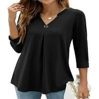 Bomotoo Žene TEE Majica Solid Boja V izrez T Majica Laiselover Dailyer Tunic Bluza Black XL