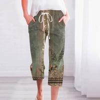 Ylioge Womens Capri trendy hlače posteljina visokog struka opuštene fit cruise pantalone džepovi ravne vintage ljeto capris pantalone