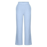 Pantalone za žene široka noga elastična struka džepa čvrste duge teretne hlače hlače hlače svijetlo