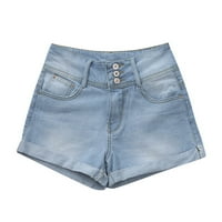 Hlače za žene s malim strukom mini denimljune boje za pranje Jeans kratke ležerne modne hlače