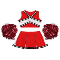 Cheer Leader kostim za djevojke srednjoškolska navijačice navijači za uniforme vrh sa suknje Pompoms Outfit Set crvena 12