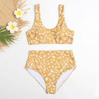 Bikini set za žene kupaći kostim push kostimi s plihurim visokim prugastim kostima za tropske kostime cvjetni kupaći kostimi cvjetni kupaći kostimi proljeće novi dolasci trendy stuffrice za mamu Yellow M