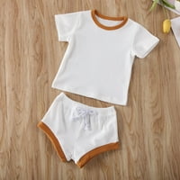 Inevenn Newborn Baby Boy Girl Ljetna odjeća rebrasta majica kratkih rukava + kratke hlače postavi dvije odjeće