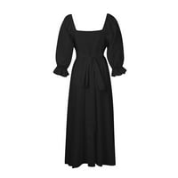 Ljetne haljine za žene scoop vrat kratki rukav čvrsti molk i bljeskalica Srednja duljina labava fit & flare haljine crne s