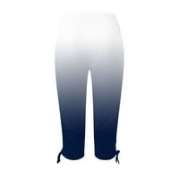Plaže Capri hlače za žene Ležerne ljetne elastične struke Capri gamaševovšivosti STRETEM Slim obrezane hlače Plava bijela s