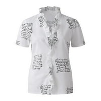 Luiyenes Top Ispis ljeti Ženski ruffle rukav V-izrez Majica Čvrsta kratka casual bagenda ženska bluza