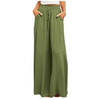 Ženske ljetne hlače široke noge udobne palika hlače elastične salonske hlače visoke struke, vojska zelena,